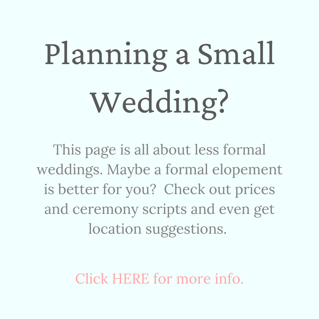 Marry Me In Indy!  Planning a Small Wedding?  This page is all about less formal weddings. Maybe a formal elopement is better for you?  Check out prices and ceremony scripts and even get location suggestions. 